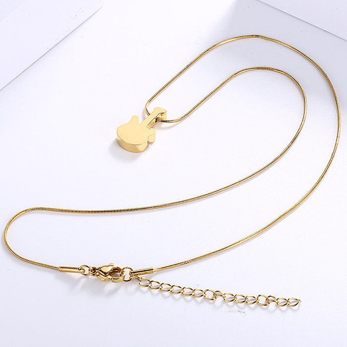 Simple Fashion Guitar Pendant Earrings Geometric Chain Necklace Creative Stainless Steel Set