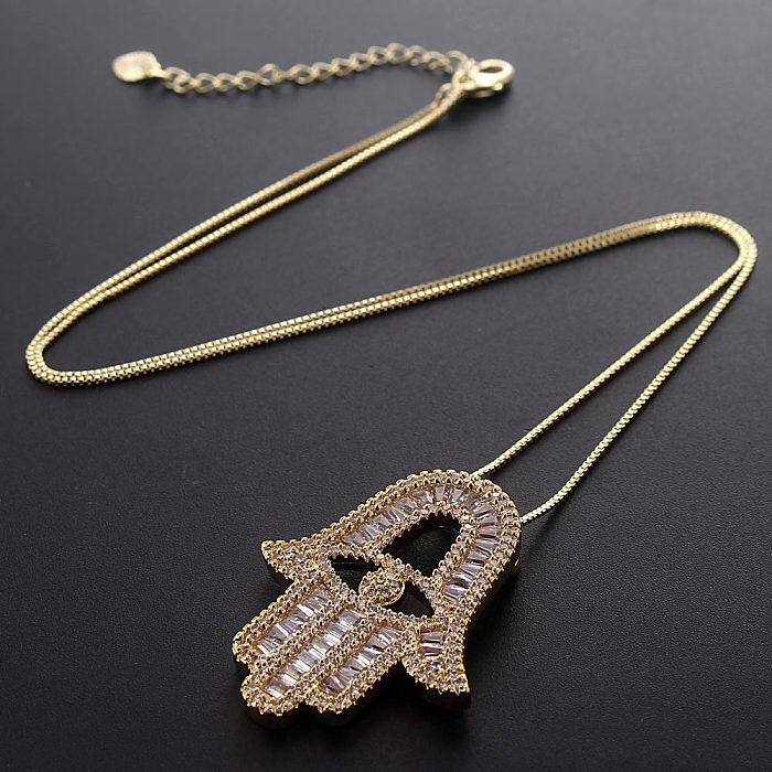 Collier pendentif en Zircon plaqué or, main de Fatima, Style IG, en cuivre, en vrac