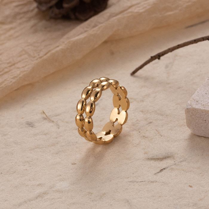 Casual estilo simples cruz olho cor sólida chapeamento de aço inoxidável oco anel aberto banhado a ouro 18K