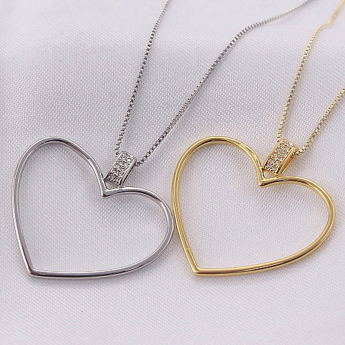 Simple Style Heart Shape Copper White Gold Plated Gold Plated Zircon Pendant Necklace In Bulk