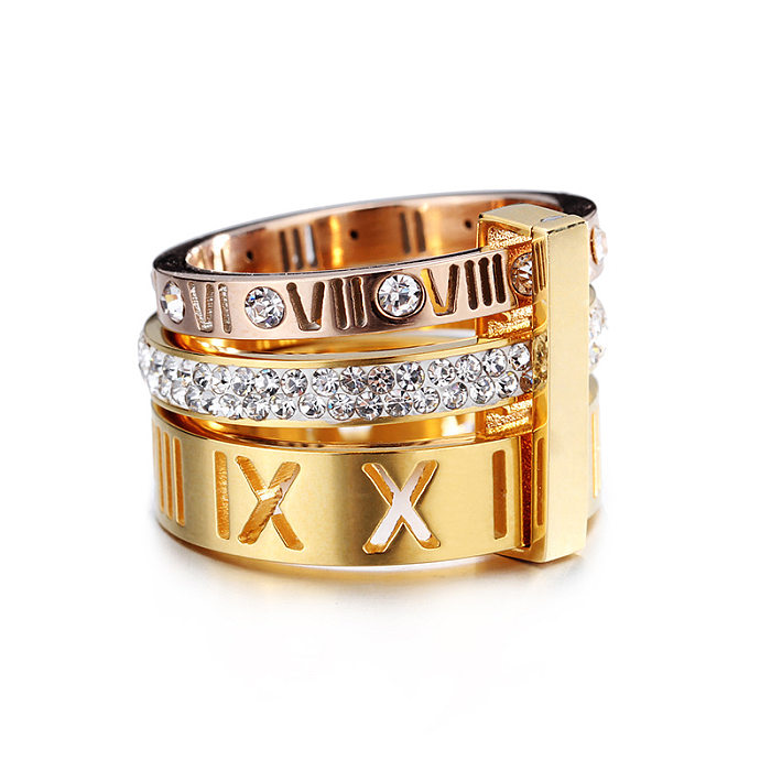 Diamond-studded Roman Letters Two-color Fashion Ring Wholesale Jewelry jewelry