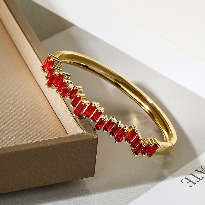 Elegante estilo vintage redondo quadrado cobre chapeamento embutido zircão pulseira banhada a ouro 18K