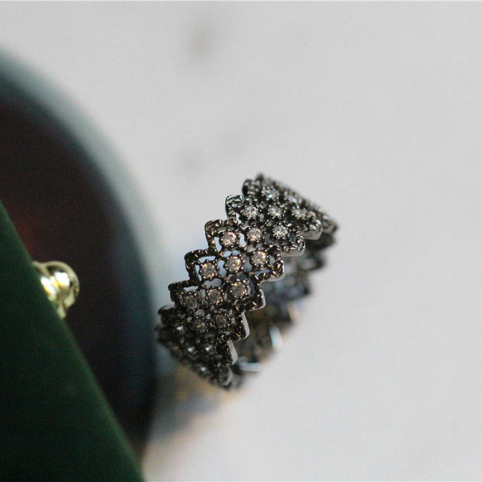 Retro Flower Copper Plating Inlay Artificial Gemstones Open Rings