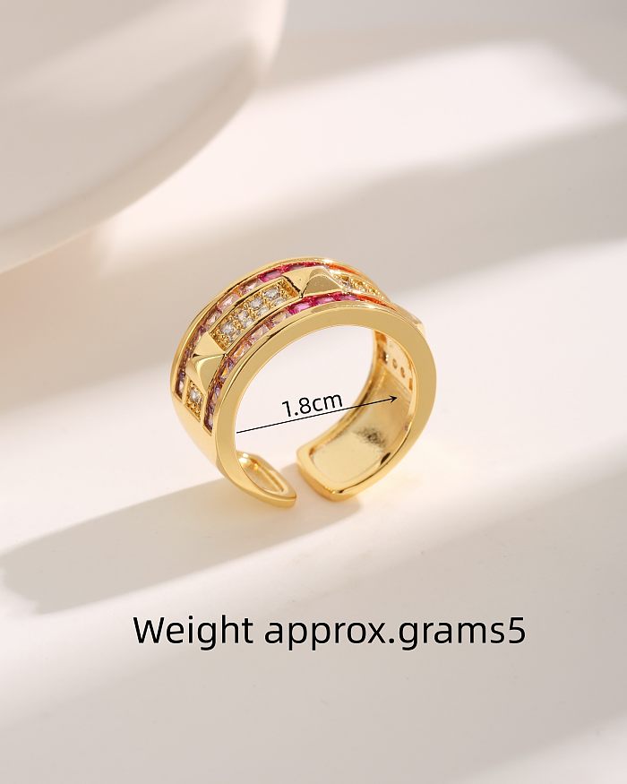 Elegant Luxurious Modern Style Square Copper Plating Inlay Zircon 18K Gold Plated Open Rings