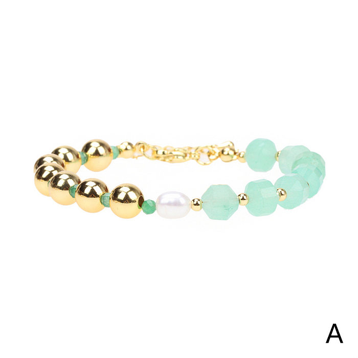 Nouveau Bracelet en cuivre à facettes améthyste verte Aventurine pierre perle d'eau douce