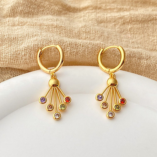 1 Pair Simple Style Round Plating Inlay Copper Zircon Drop Earrings