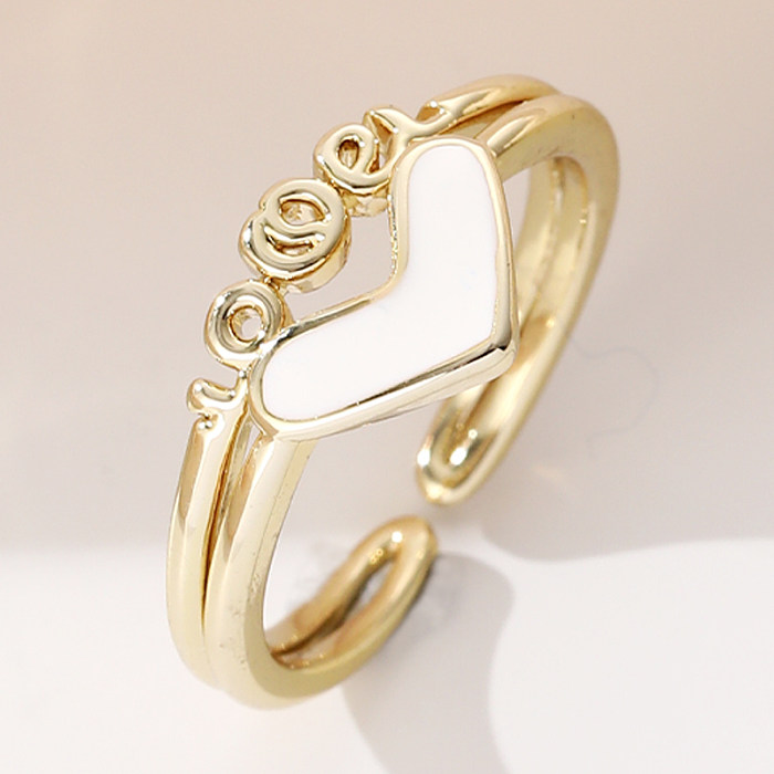 Elegant Streetwear Heart Shape Copper Enamel Inlay Rhinestones Open Rings