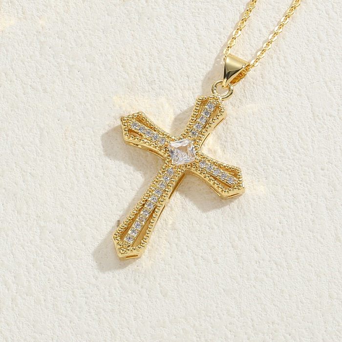 Collier avec pendentif en Zircon plaqué or 14 carats, élégant et luxueux, Style classique, croix en cuivre, en vrac