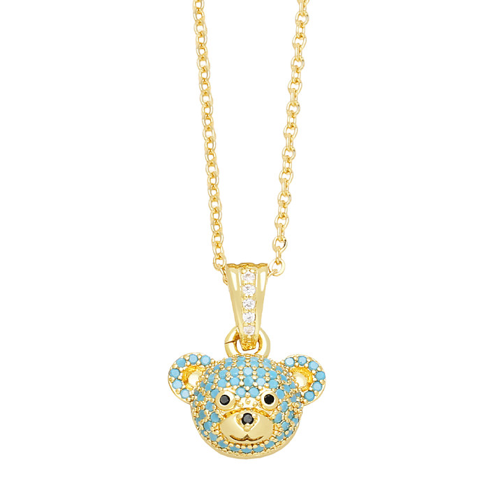 Cute Shiny Little Bear Stainless Steel Copper Plating Inlay Zircon 18K Gold Plated Pendant Necklace