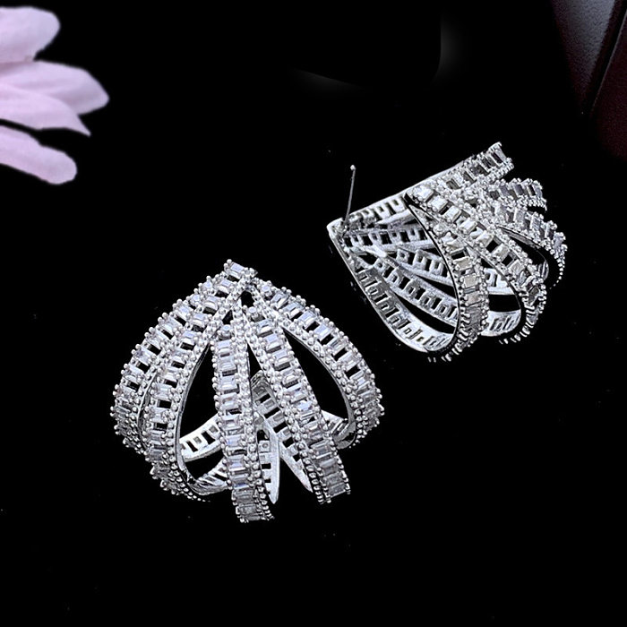 1 Pair Simple Style Geometric Hollow Out Inlay Copper Zircon Ear Studs