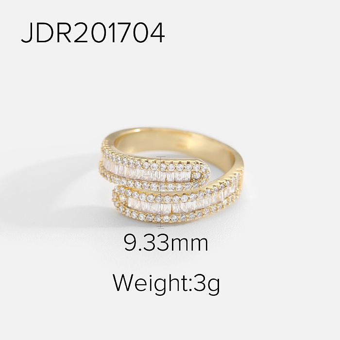 Offener Ring aus 18 Karat Vakuumgalvanik-Goldmessing mit vollem Zirkon
