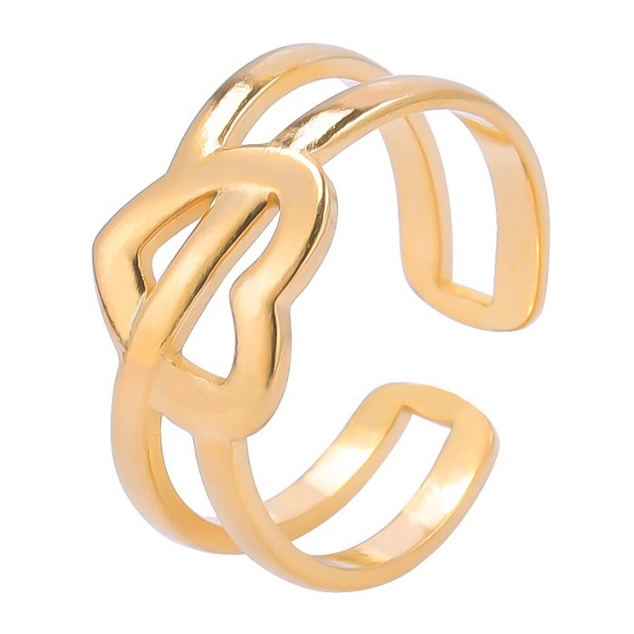 Anéis abertos de polimento de aço titânio em forma de coração de estilo simples