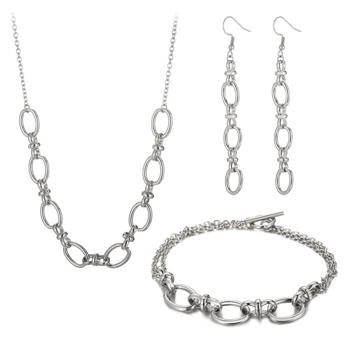Fashion Geometric Titanium Steel Plating Bracelets Earrings Necklace 1 Set