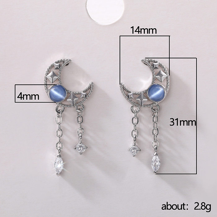 1 Pair Sweet Moon Inlay Copper Artificial Gemstones Drop Earrings