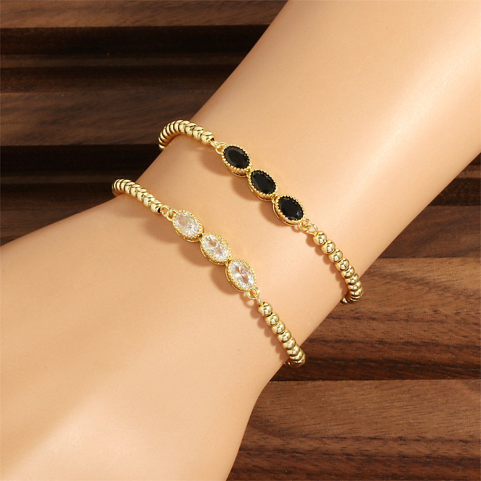 Streetwear Shiny Oval Copper Plating Inlay Zircon 18K Gold Plated Bracelets