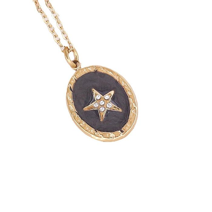 Mode géométrique ovale étoile lune cuivre collier bijoux plaqué or 18 carats