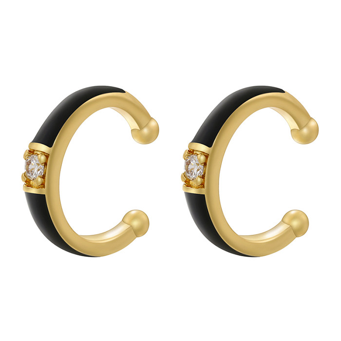 1 Pair Casual Elegant Simple Style C Shape Enamel Plating Inlay Copper Zircon 18K Gold Plated Ear Cuffs