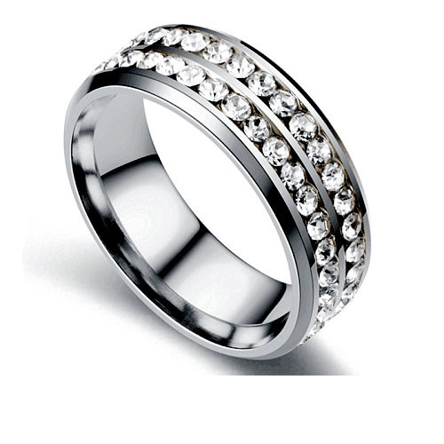 Cross-border European And American Titanium Steel Double Row Diamond Korean Fashion Stainless Steel Diamond Ring