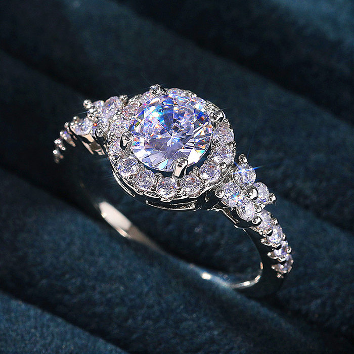 Fashion Copper Round Zircon Ring Ladies Engagement Ring Wholesale