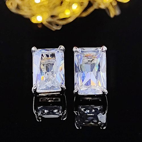 Fashion Rectangle Copper Plating Inlay Zircon Ear Studs 1 Pair