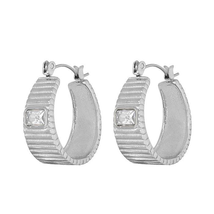 Boucles d'oreilles en acier et titane, Style classique, cercle rectangulaire, incrustation de Zircon, plaqué or 18 carats