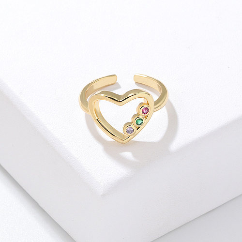 Fashion Love Chevron Heart Shape Copper Rings Plating Diamond Zircon Copper Rings