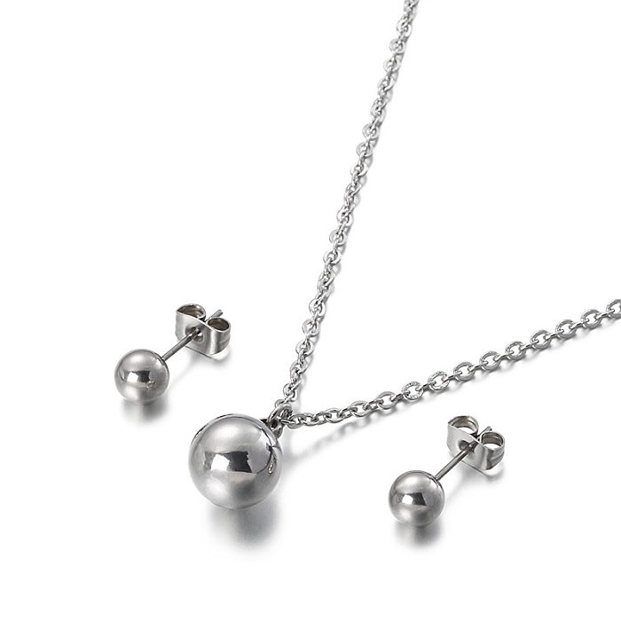 Fashion Stainless Steel Small Round Bead Necklace Earrings Set Wholesale jewelry