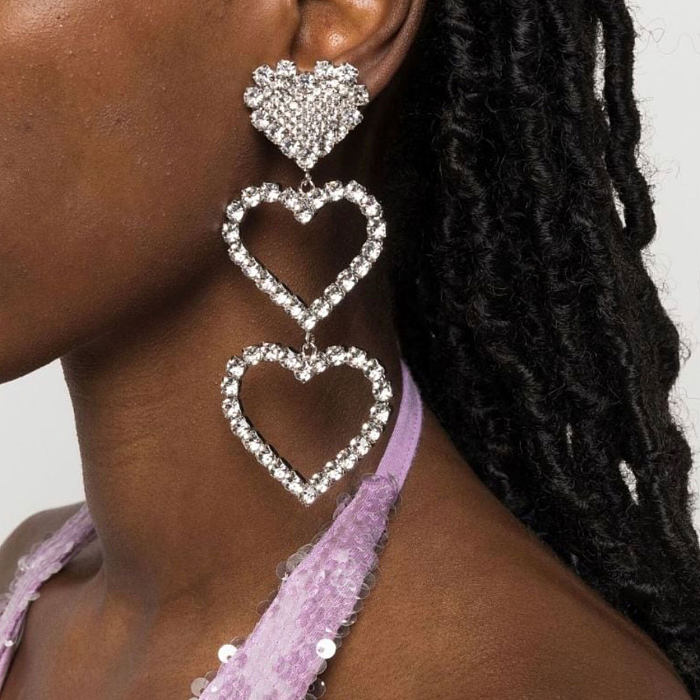 1 Pair Cute Sweet Heart Shape Inlay Copper Rhinestones Drop Earrings