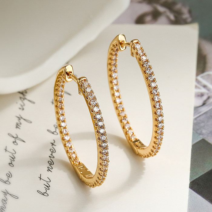 1 Pair Simple Style Commute Solid Color Plating Inlay Copper Zircon 18K Gold Plated Hoop Earrings