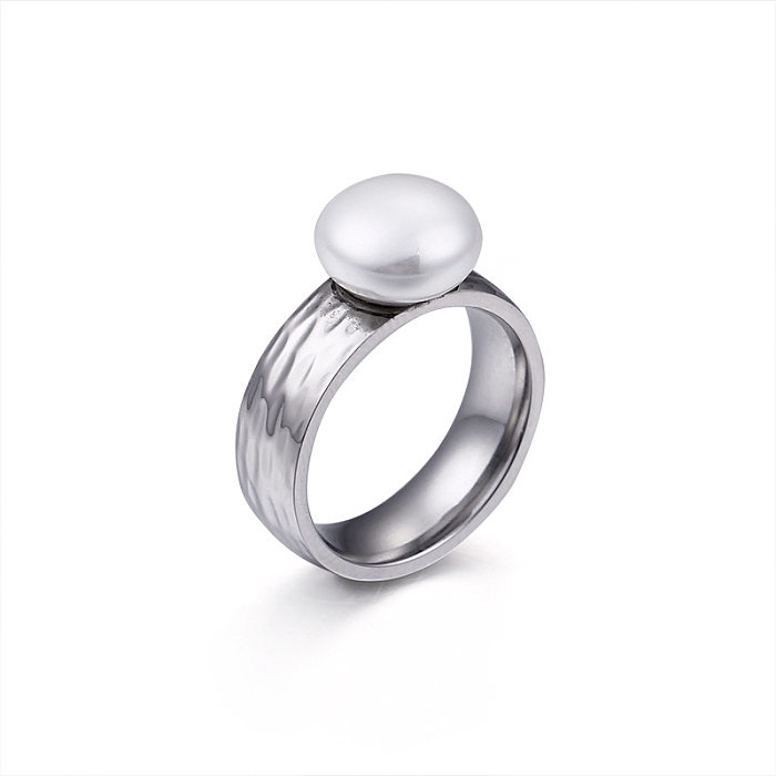 Anillo de acero inoxidable al por mayor con adorno extranjero europeo y americano, anillo de perlas de concha Popular de acero de titanio a la moda, anillo de 8mm