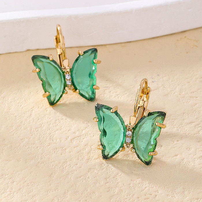 1 Paar süße Schmetterlings-Ohrringe mit Inlay-Kupfer-Zirkon-Vergoldung