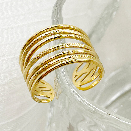 Estilo vintage estilo simples linhas de cor sólida aço inoxidável anel aberto banhado a ouro a granel