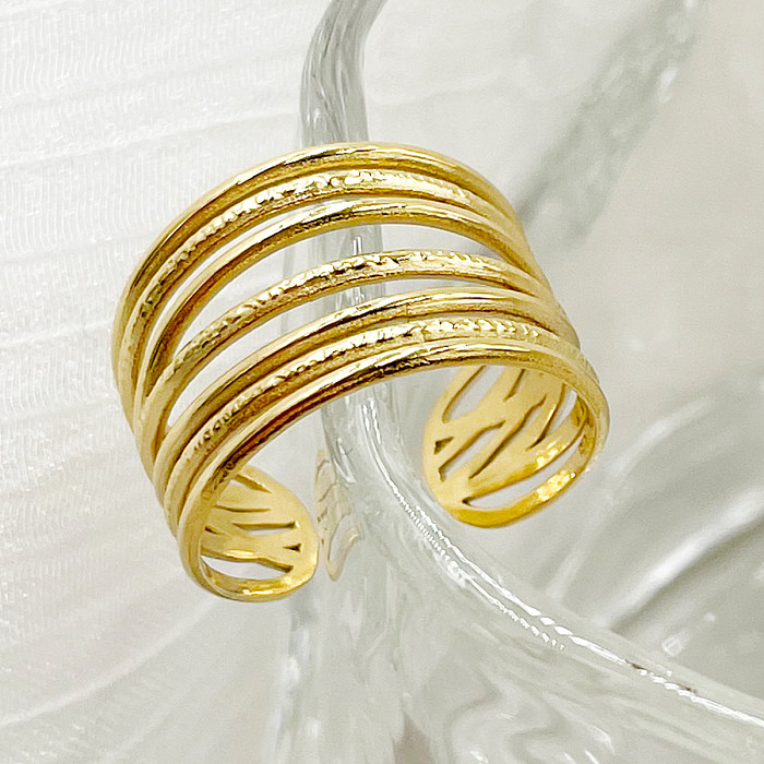 Vintage Style Simple Style Solid Color Lines Stainless Steel Gold Plated Open Ring In Bulk