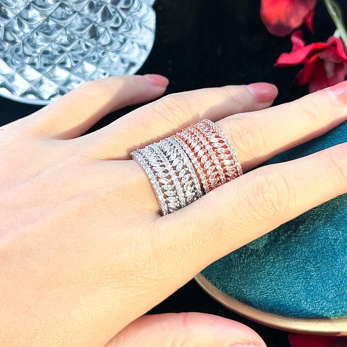 Casual estilo simples comutar cor sólida cobre chapeamento inlay zircão rosa banhado a ouro branco banhado a ródio anéis