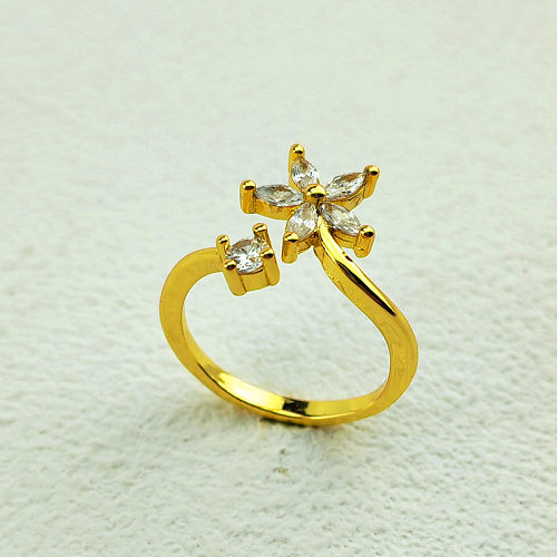 Glam Flower Butterfly Copper Plating Inlay Rhinestones Open Rings