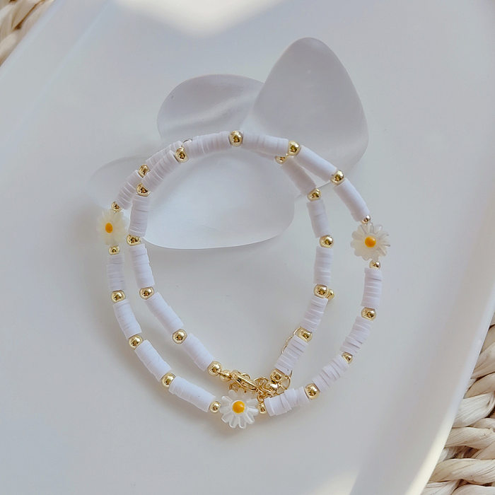 Style ethnique lune fleur perle argile douce cuivre tricot placage couches colliers pendentif collier 1 pièce 1 ensemble