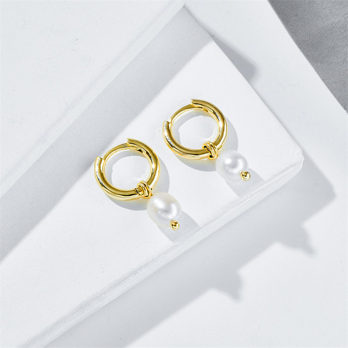 New Copper Electroplating 14K Real Gold Freshwater Pearl Drop Earrings