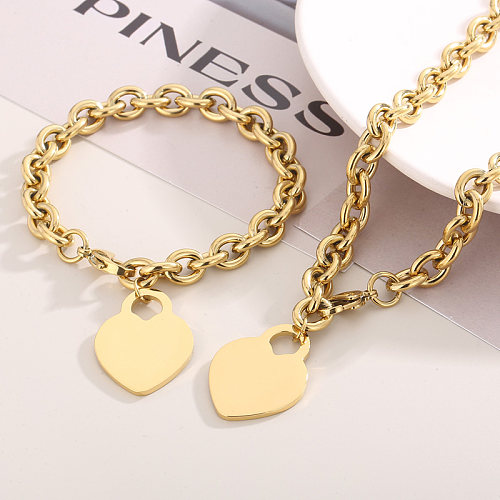 Modern Style Heart Shape Titanium Steel Plating 18K Gold Plated Bracelets Necklace