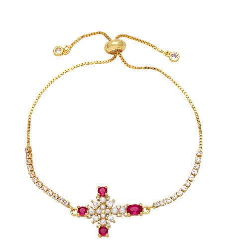 Fashion Simple Style Cross Copper Plating Inlay Zircon 18K Gold Plated Bracelets