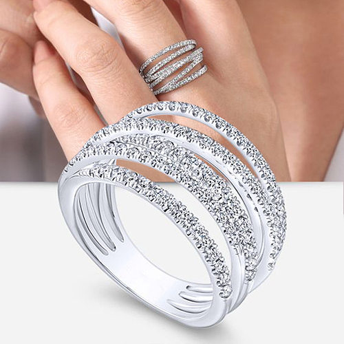 Anillos de anillo de banda ancha de circón chapado en cobre geométrico lujoso de 1 pieza