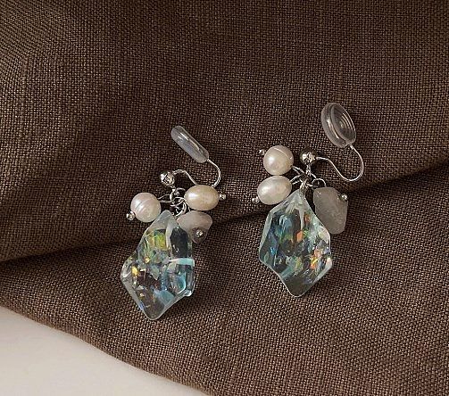 1 paire de boucles d'oreilles pendantes rondes en résine et cuivre, patchwork doux