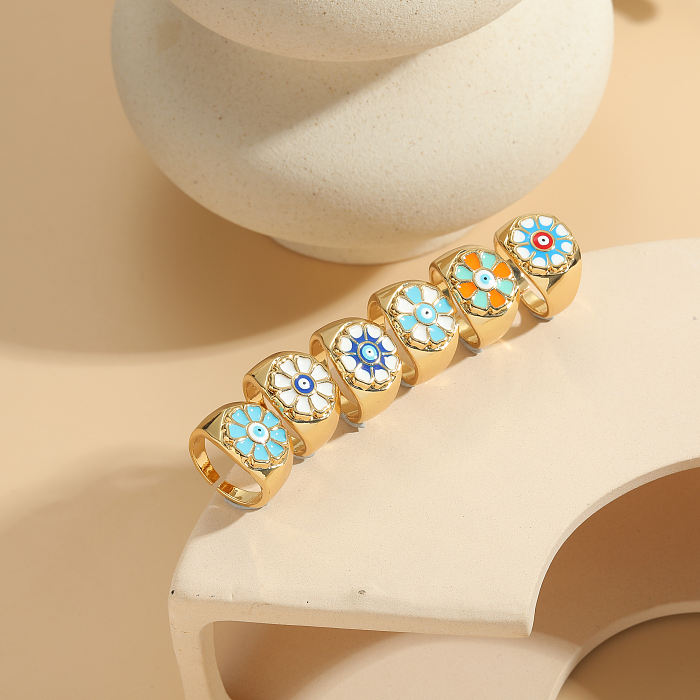 Elegant Luxurious Flower Copper Plating Inlay Zircon 14K Gold Plated Open Rings