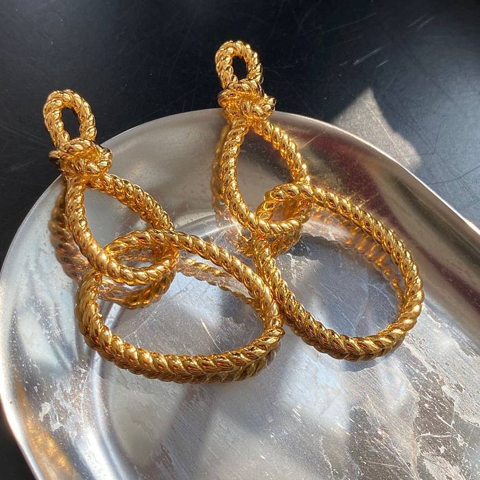 1 Pair Sweet Double Ring Plating Copper Drop Earrings
