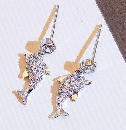 1 Pair IG Style Cute Dolphin Plating Inlay Copper Zircon Drop Earrings