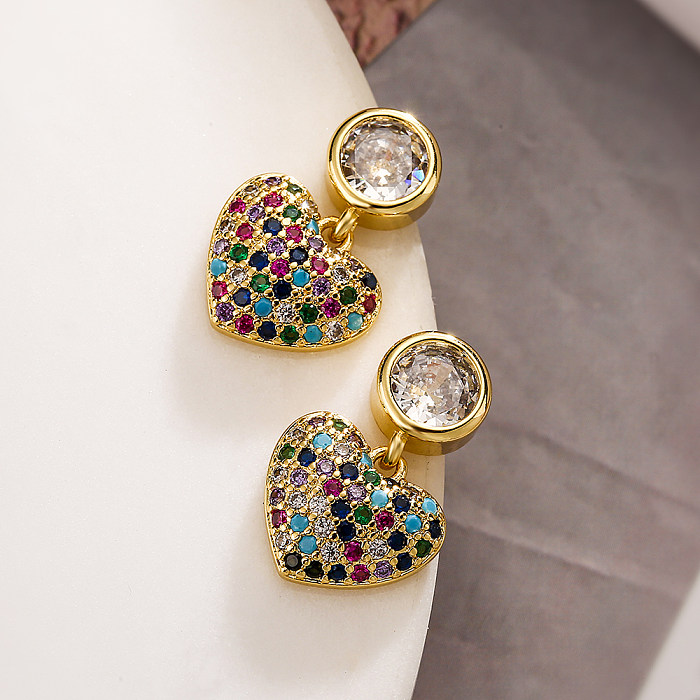 1 Pair Sweet Simple Style Heart Shape Plating Inlay Copper Zircon 18K Gold Plated Drop Earrings