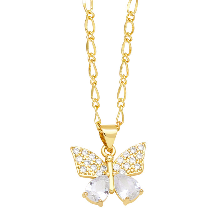 Schlichter Schmetterlings-Kupfer-Beschichtungs-Inlay-Zirkon-Anhänger mit 18 Karat vergoldeter Halskette