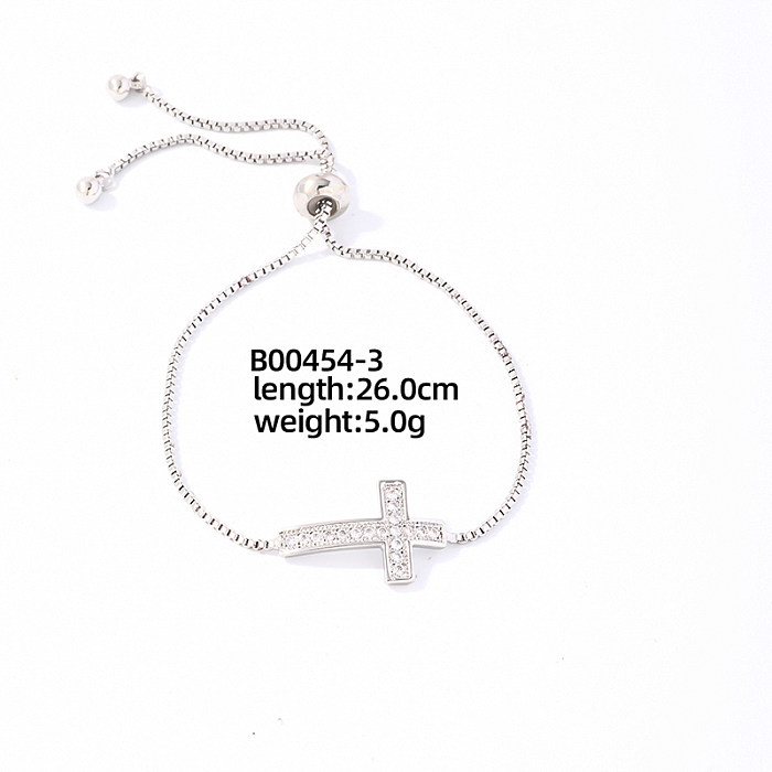 Casual Sweet Cross Heart Shape Copper Plating Inlay Zircon White Gold Plated Bracelets