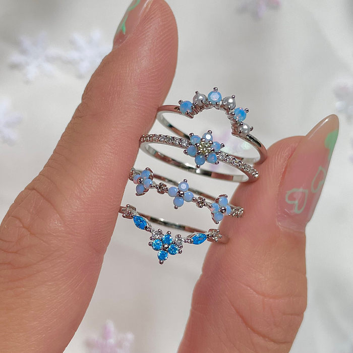 Summer New Fashion Blue Color Flower Cool  Copper Rings