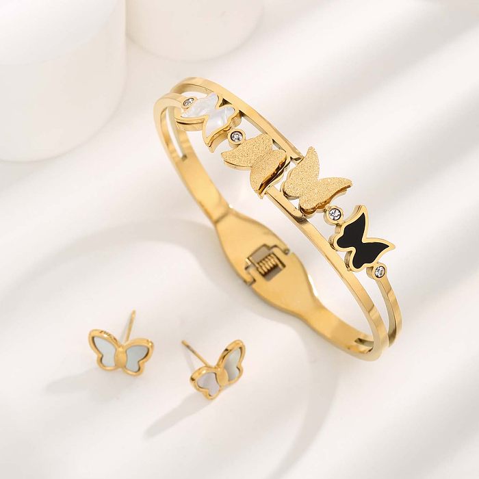 Praia comutar borboleta resina titânio aço chapeamento inlay zircão banhado a ouro pulseiras brincos