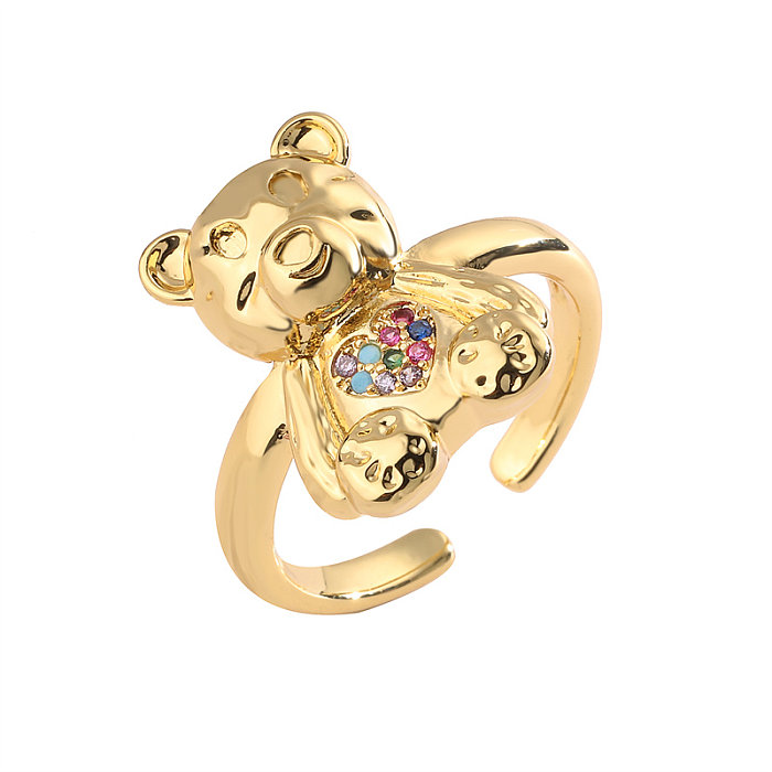 Luxurious Bear Copper Plating Inlay Zircon Gold Plated Open Rings